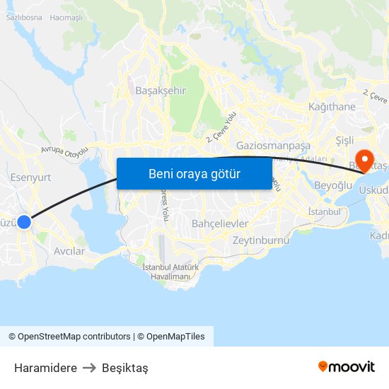 Haramidere to Beşiktaş map