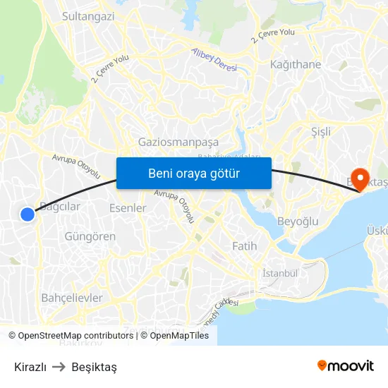 Kirazlı to Beşiktaş map