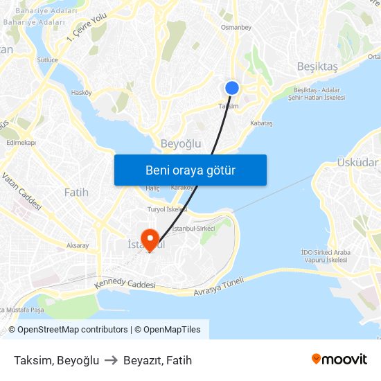 Taksim, Beyoğlu to Beyazıt, Fatih map