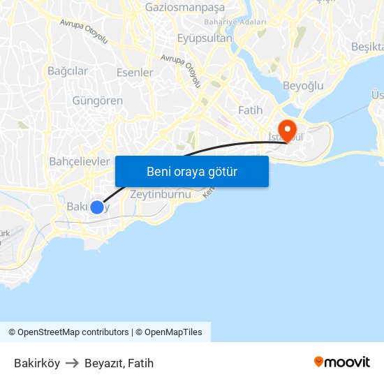 Bakirköy to Beyazıt, Fatih map