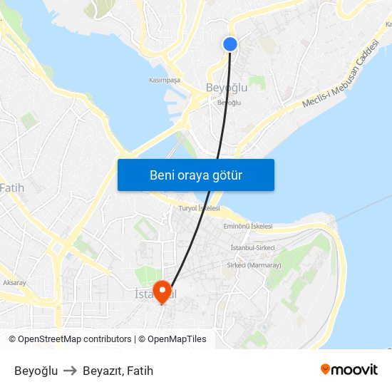 Beyoğlu to Beyazıt, Fatih map