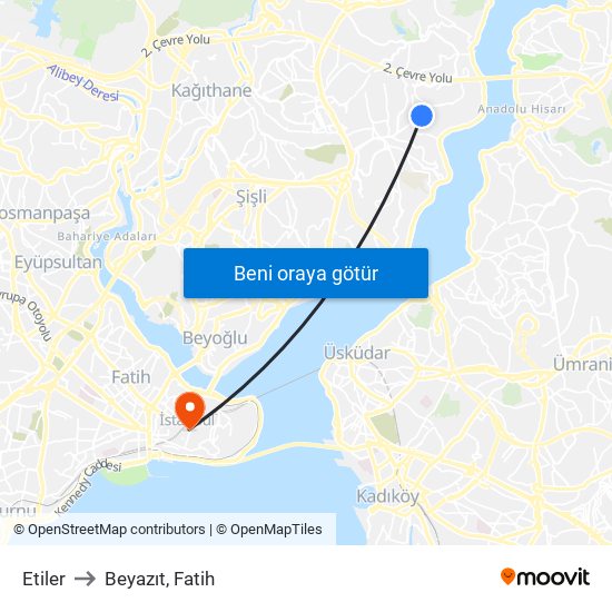 Etiler to Beyazıt, Fatih map