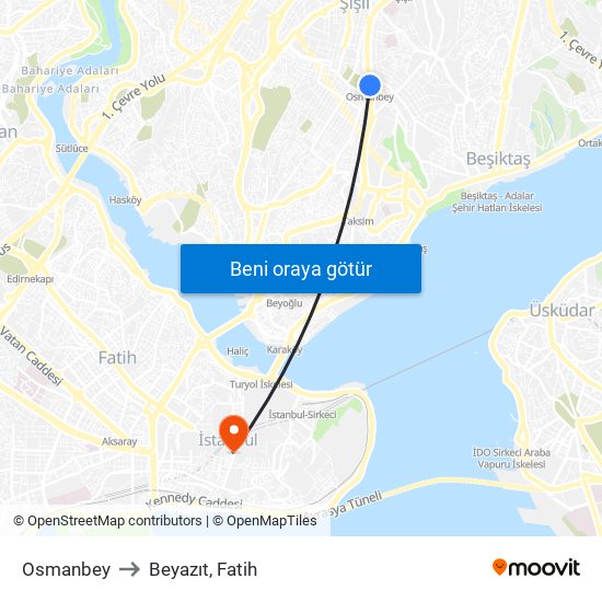 Osmanbey to Beyazıt, Fatih map