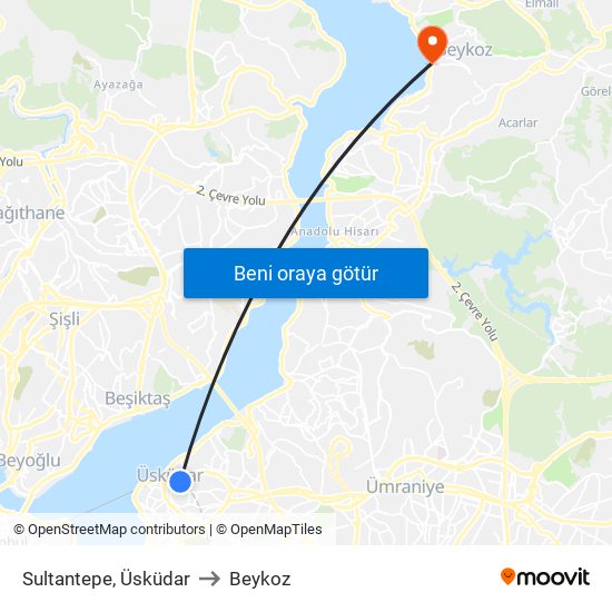 Sultantepe, Üsküdar to Beykoz map