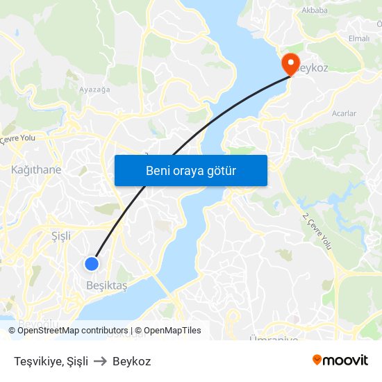 Teşvikiye, Şişli to Beykoz map