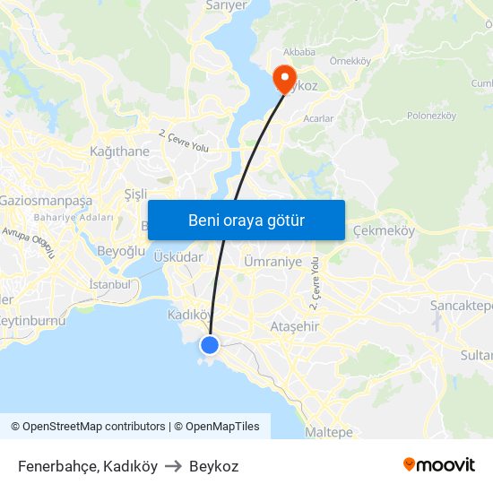 Fenerbahçe, Kadıköy to Beykoz map