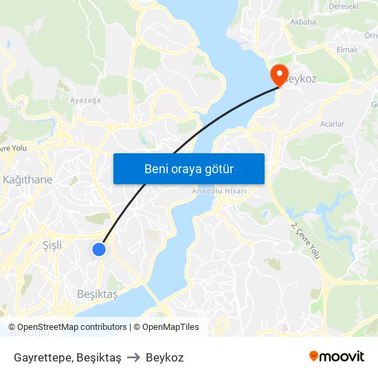 Gayrettepe, Beşiktaş to Beykoz map