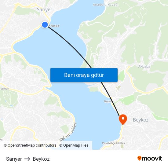 Sariyer to Beykoz map