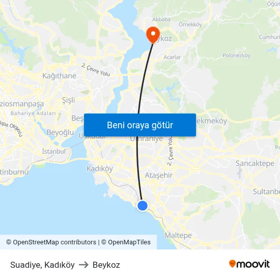 Suadiye, Kadıköy to Beykoz map