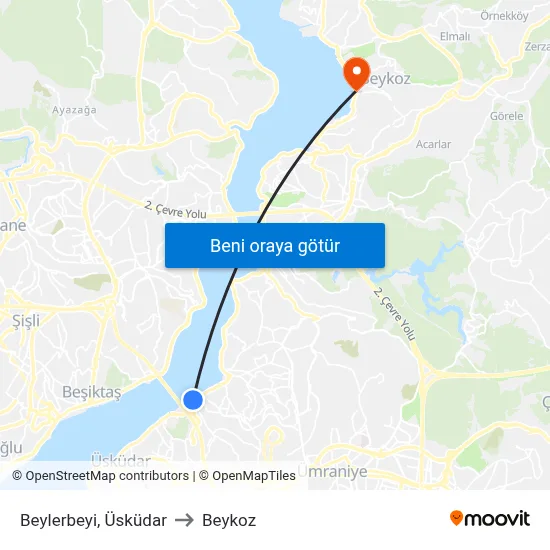 Beylerbeyi, Üsküdar to Beykoz map