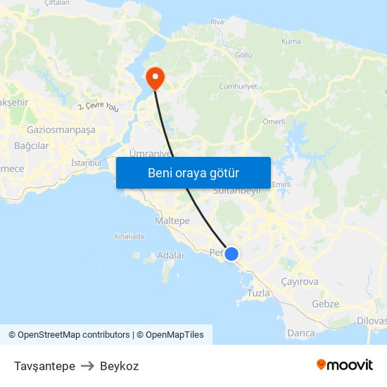 Tavşantepe to Beykoz map