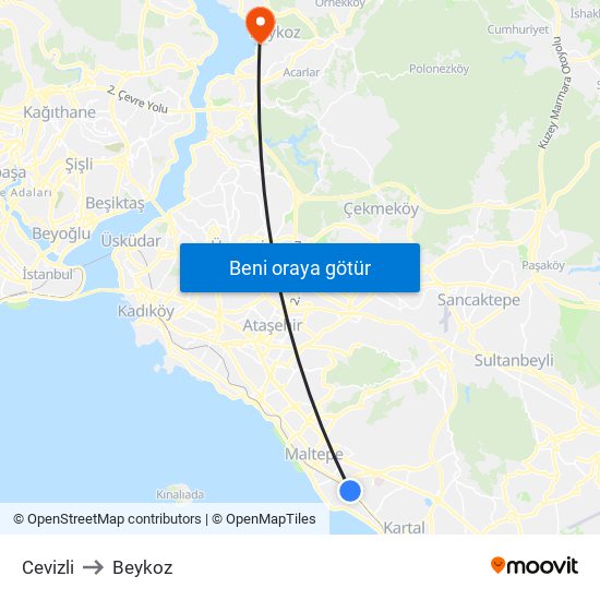 Cevizli to Beykoz map