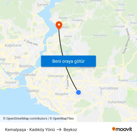 Kemalpaşa - Kadıköy Yönü to Beykoz map