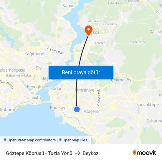 Göztepe Köprüsü - Tuzla Yönü to Beykoz map