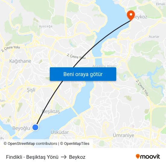 Fındıklı - Beşiktaş Yönü to Beykoz map