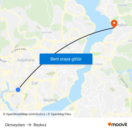 Okmeydanı to Beykoz map