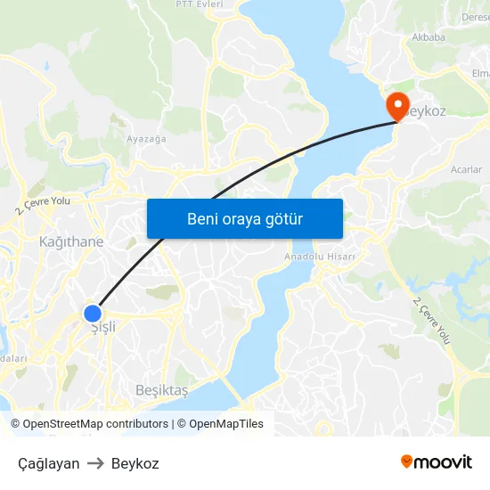 Çağlayan to Beykoz map
