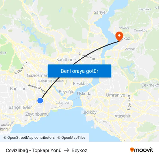Cevizlibağ - Topkapı Yönü to Beykoz map
