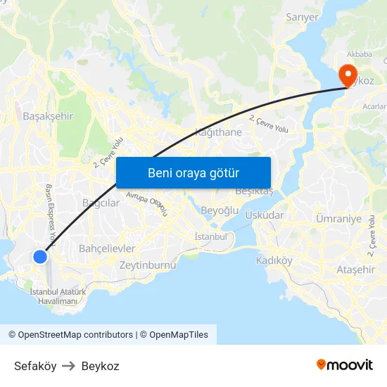 Sefaköy to Beykoz map