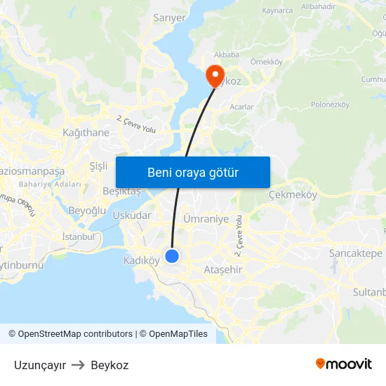 Uzunçayır to Beykoz map