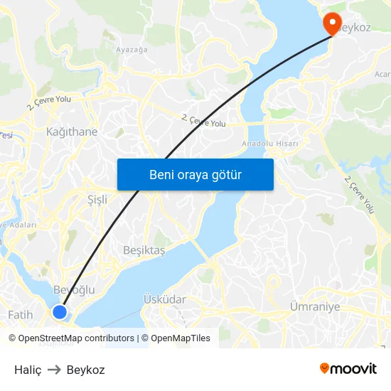 Haliç to Beykoz map