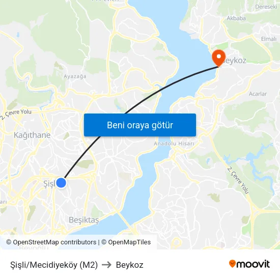 Şişli/Mecidiyeköy (M2) to Beykoz map