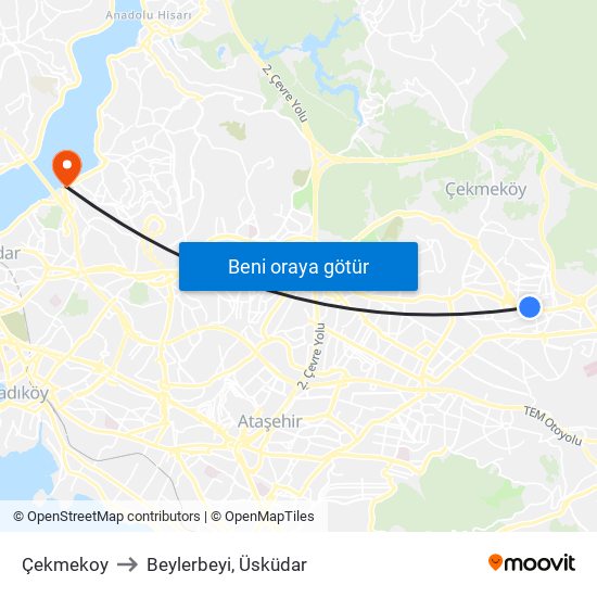 Çekmekoy to Beylerbeyi, Üsküdar map