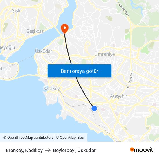 Erenköy, Kadıköy to Beylerbeyi, Üsküdar map