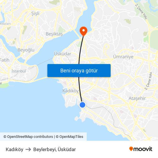Kadıköy to Beylerbeyi, Üsküdar map