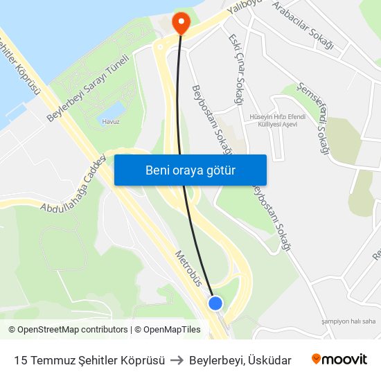 15 Temmuz Şehitler Köprüsü to Beylerbeyi, Üsküdar map