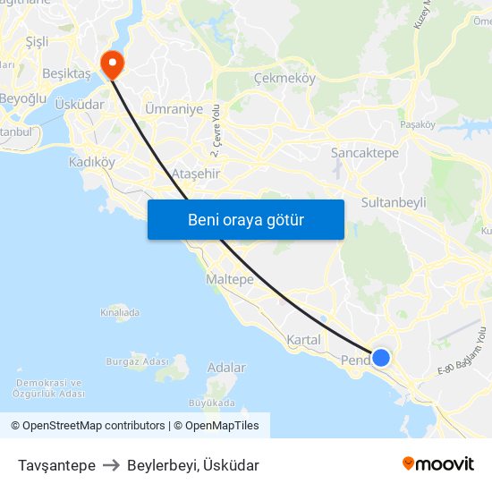 Tavşantepe to Beylerbeyi, Üsküdar map