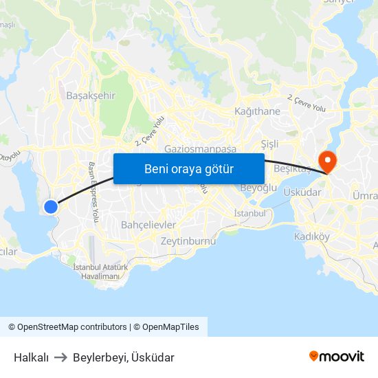 Halkalı to Beylerbeyi, Üsküdar map
