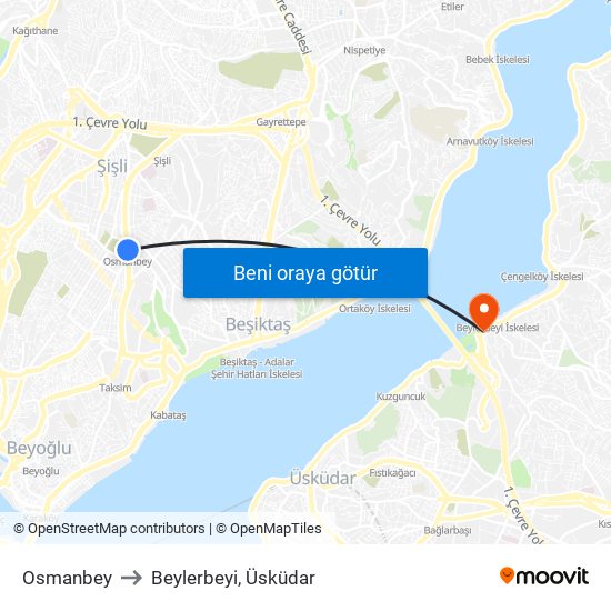 Osmanbey to Beylerbeyi, Üsküdar map