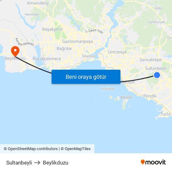 Sultanbeyli to Beylikduzu map