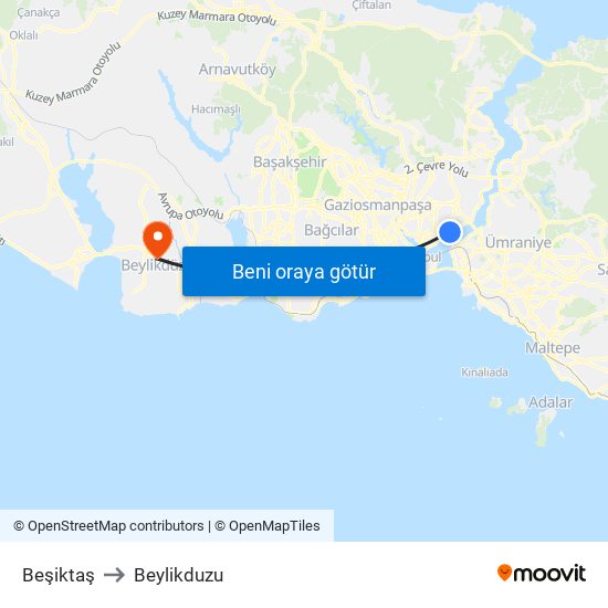 Beşiktaş to Beylikduzu map