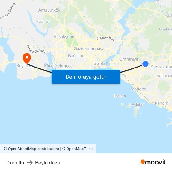 Dudullu to Beylikduzu map
