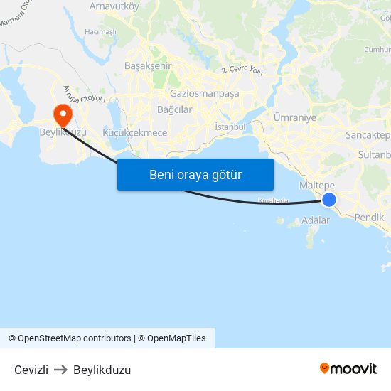 Cevizli to Beylikduzu map