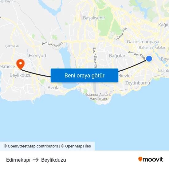 Edirnekapı to Beylikduzu map