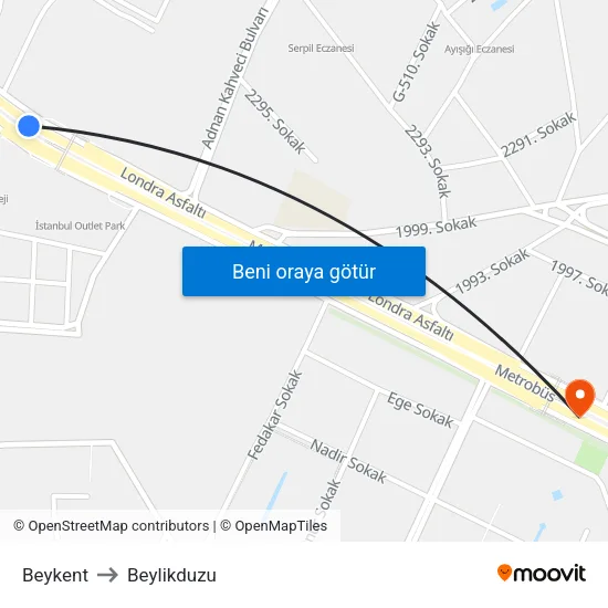 Beykent to Beylikduzu map
