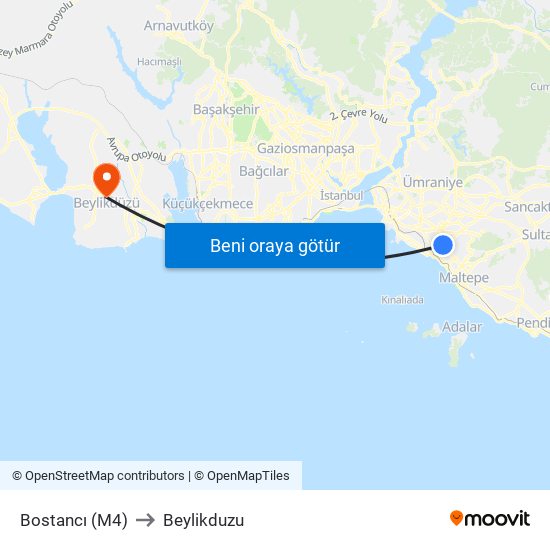 Bostancı (M4) to Beylikduzu map