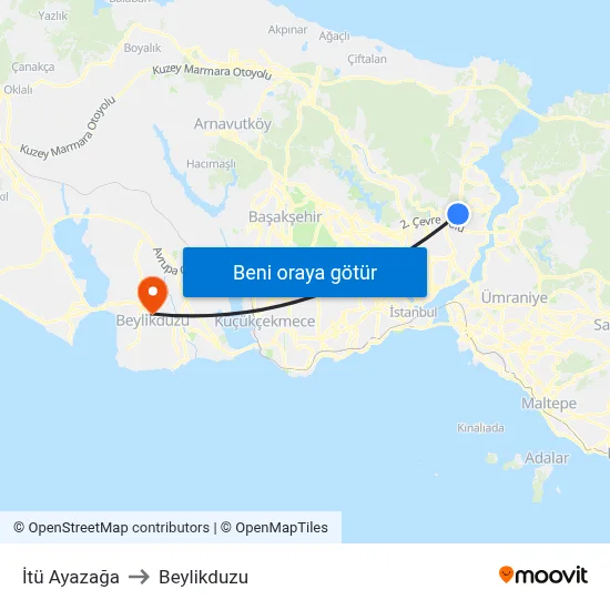 İtü Ayazağa to Beylikduzu map
