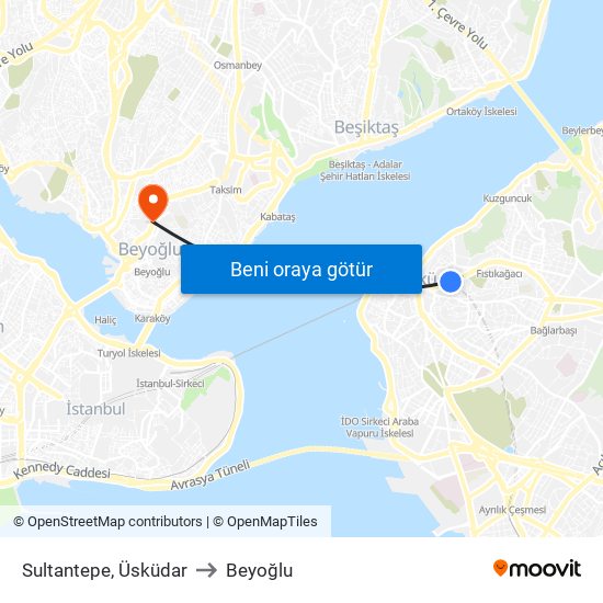 Sultantepe, Üsküdar to Beyoğlu map