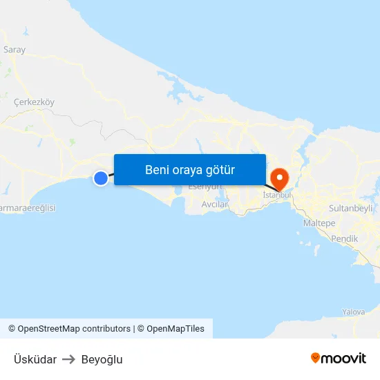 Üsküdar to Beyoğlu map