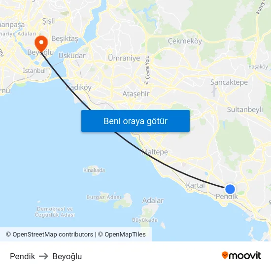 Pendik to Beyoğlu map