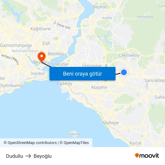 Dudullu to Beyoğlu map