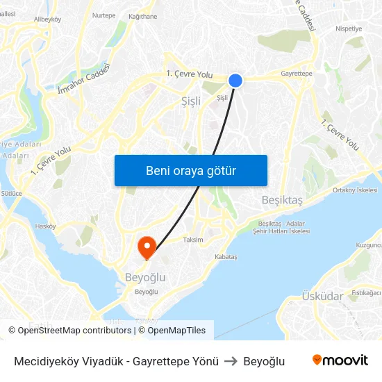 Mecidiyeköy Viyadük - Gayrettepe Yönü to Beyoğlu map