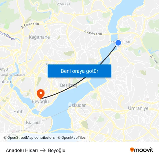 Anadolu Hisarı to Beyoğlu map