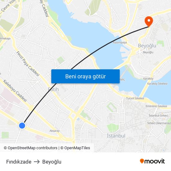 Fındıkzade to Beyoğlu map