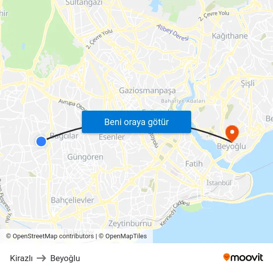 Kirazlı to Beyoğlu map