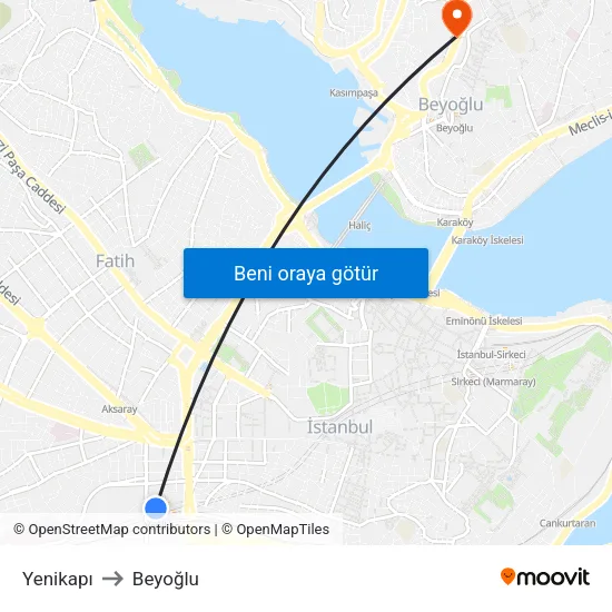 Yenikapı to Beyoğlu map